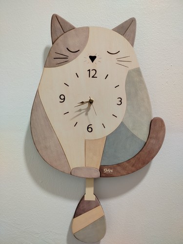 Orologio gatto pendolo legno - orologio,